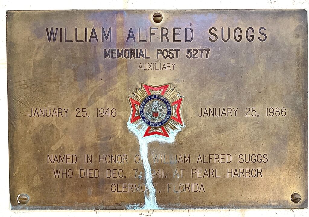 WILLIAM ALFRED SUGGS WAR MEMORIAL PLAQUE
