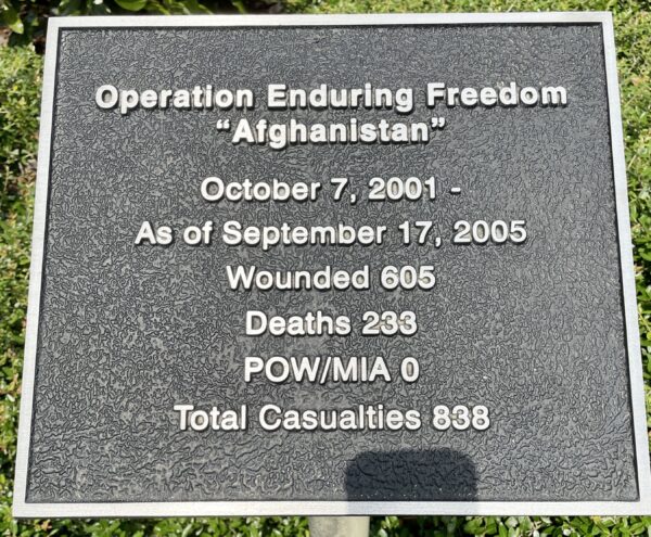 TAYLOR COUNTY OPERATION ENDURING FREEDOM “AFGHANISTAN” MEMORIAL PLAQUE
