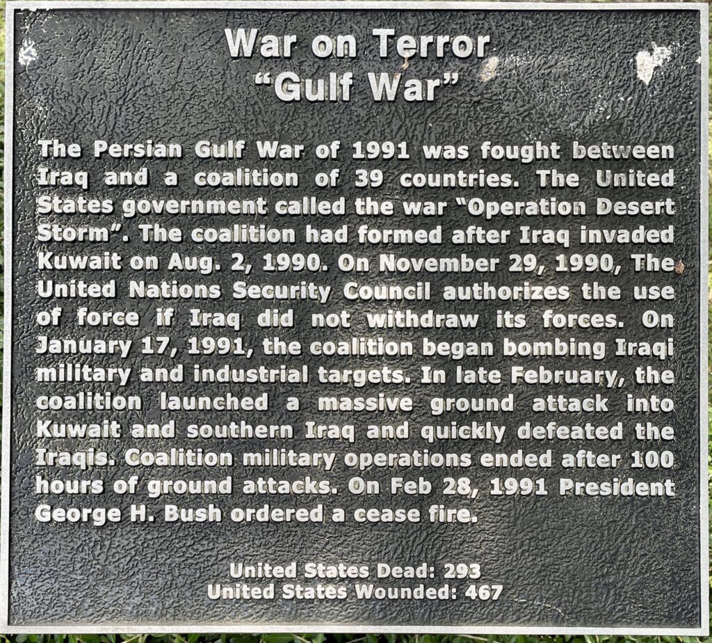 TAYLOR COUNTY WAR ON TERROR “GULF WAR” MEMORIAL PLAQUE