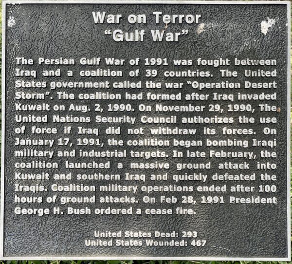 TAYLOR COUNTY WAR ON TERROR “GULF WAR” MEMORIAL PLAQUE
