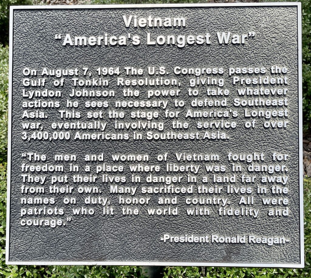 TAYLOR COUNTY VIETNAM “AMERICA’S LONGEST WAR” MEMORIAL PLAQUE A