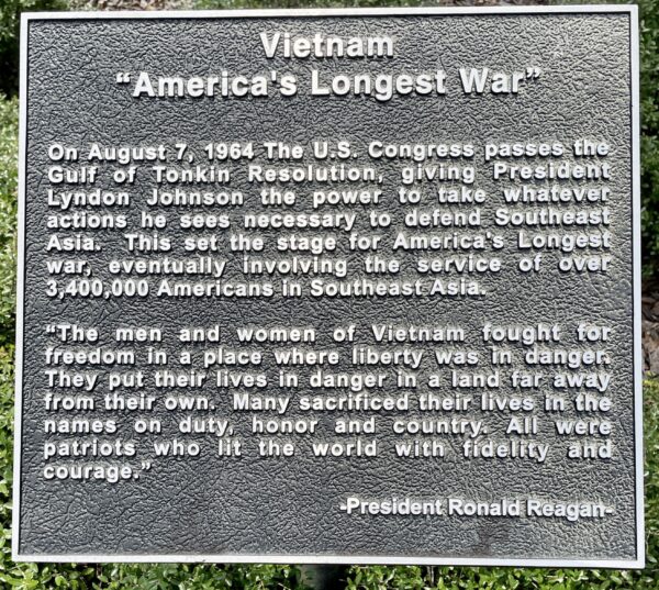 TAYLOR COUNTY VIETNAM “AMERICA’S LONGEST WAR” MEMORIAL PLAQUE A