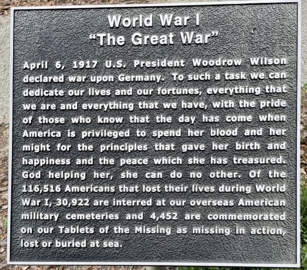 TAYLOR COUNTY WORLD WAR I “THE GREAT WAR” MEMORIAL PLAQUE B