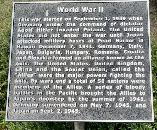 TAYLOR COUNTY WORLD WAR II MEMORIAL PLAQUE A