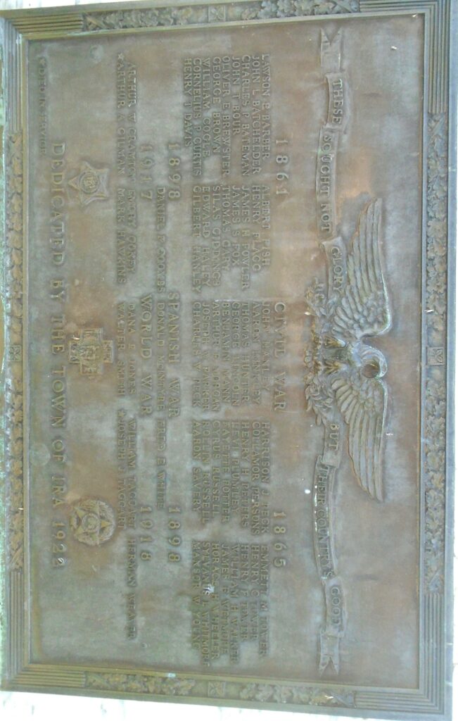 TOWN OF IRA WAR VETERANS MEMORIAL PLAQUE
