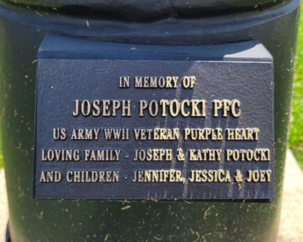 JOSEPH POTOCKI PFC WAR MEMORIAL LIGHT POLE PLAQUE