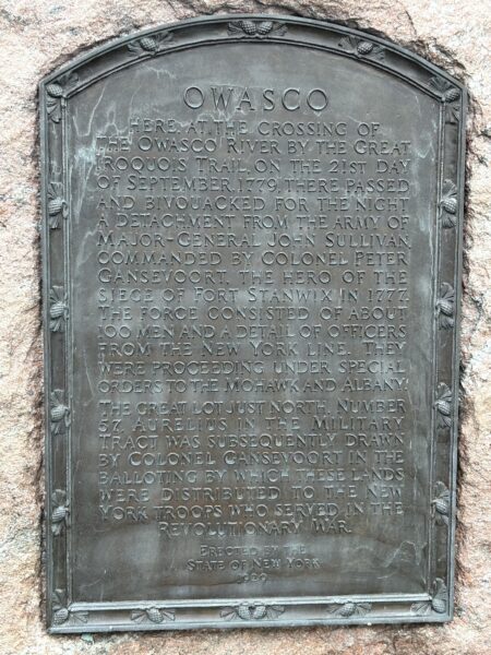 AUBURN ROUTES OF THE ARMIES OF GENERAL JOHN SULLIVAN AND GENERAL JAMES CLINTON MEMORIAL PLAQUE B