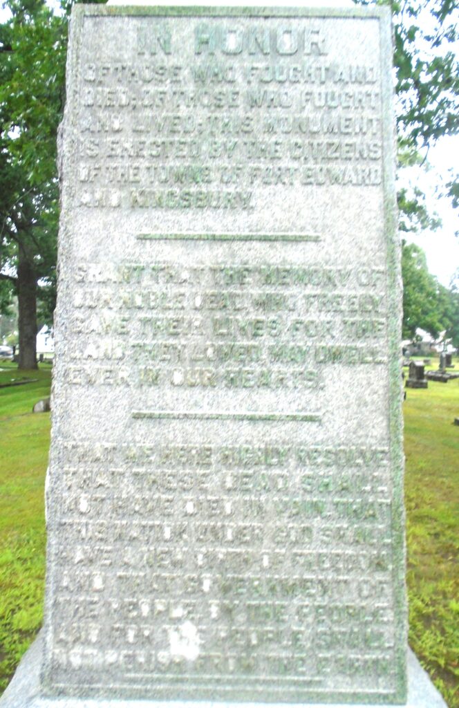 CITIZENS OF THE TOWNS OF FORT EDWARD AND KINGSBURY CIVIL WAR MEMORIAL CLOSE-UP