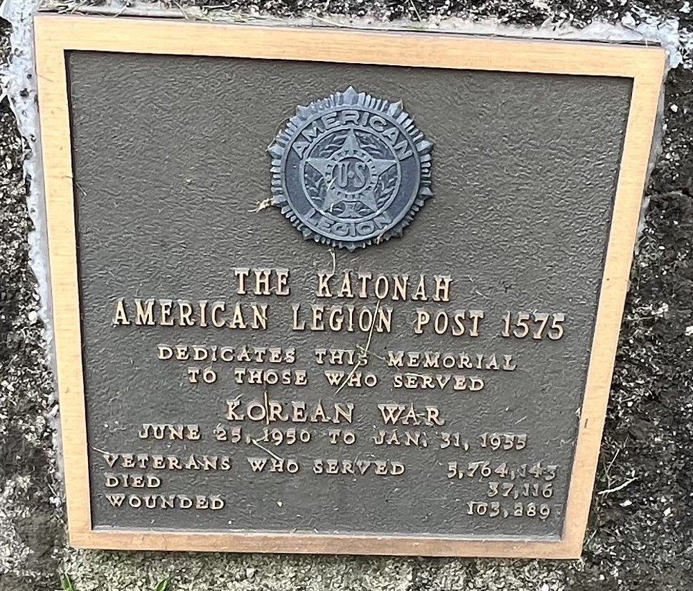 THE KATONAH AMERICAN LEGION POST 1575 KOREAN WAR MEMORIAL PLAQUE