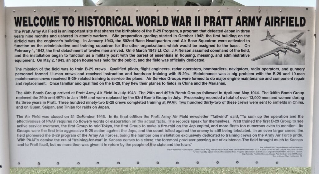 WELCOME TO HISTORICAL WORLD WAR II PRATT ARMY AIRFIELD MEMORIAL PANEL