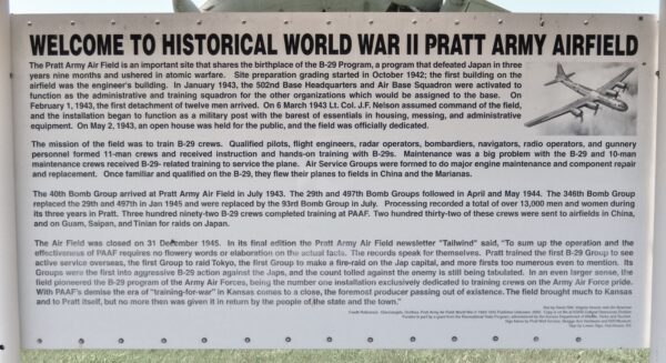 WELCOME TO HISTORICAL WORLD WAR II PRATT ARMY AIRFIELD MEMORIAL PANEL