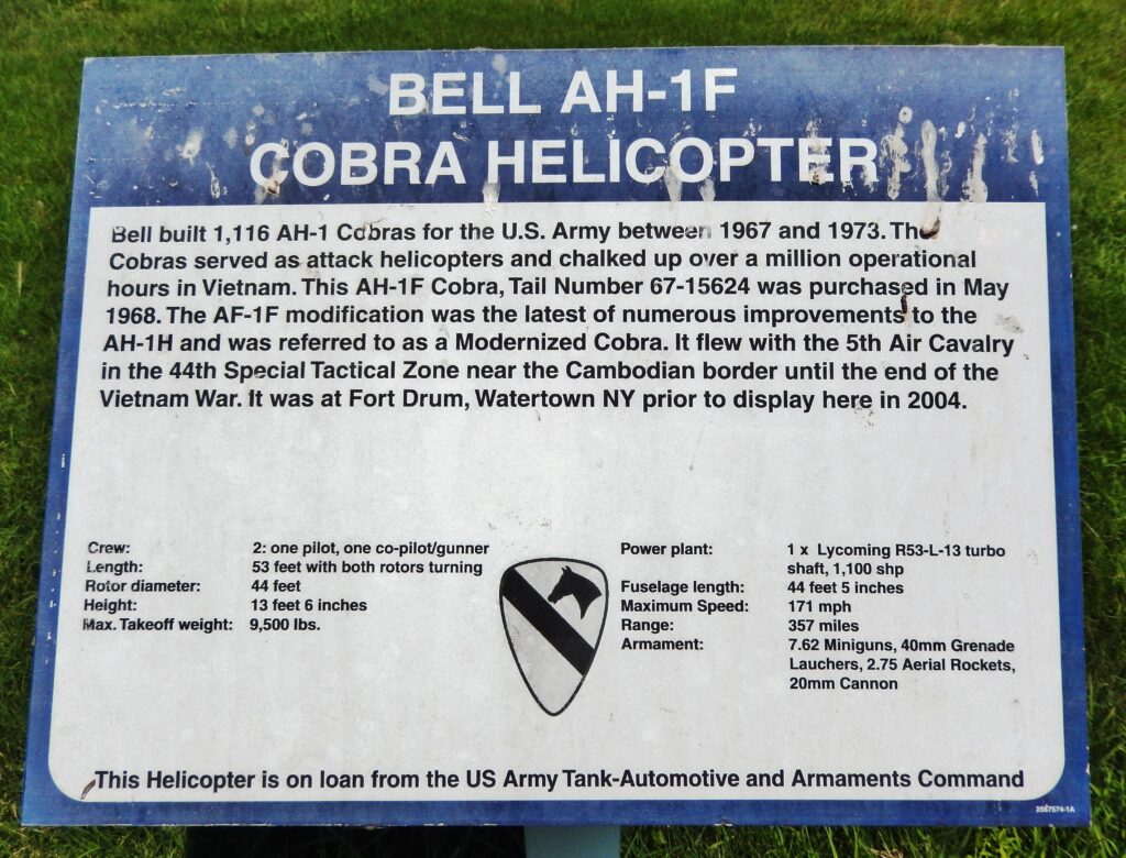 BELL AH-1F COBRA HELICOPTER MEMORIAL AIRCRAFT PLAQUE