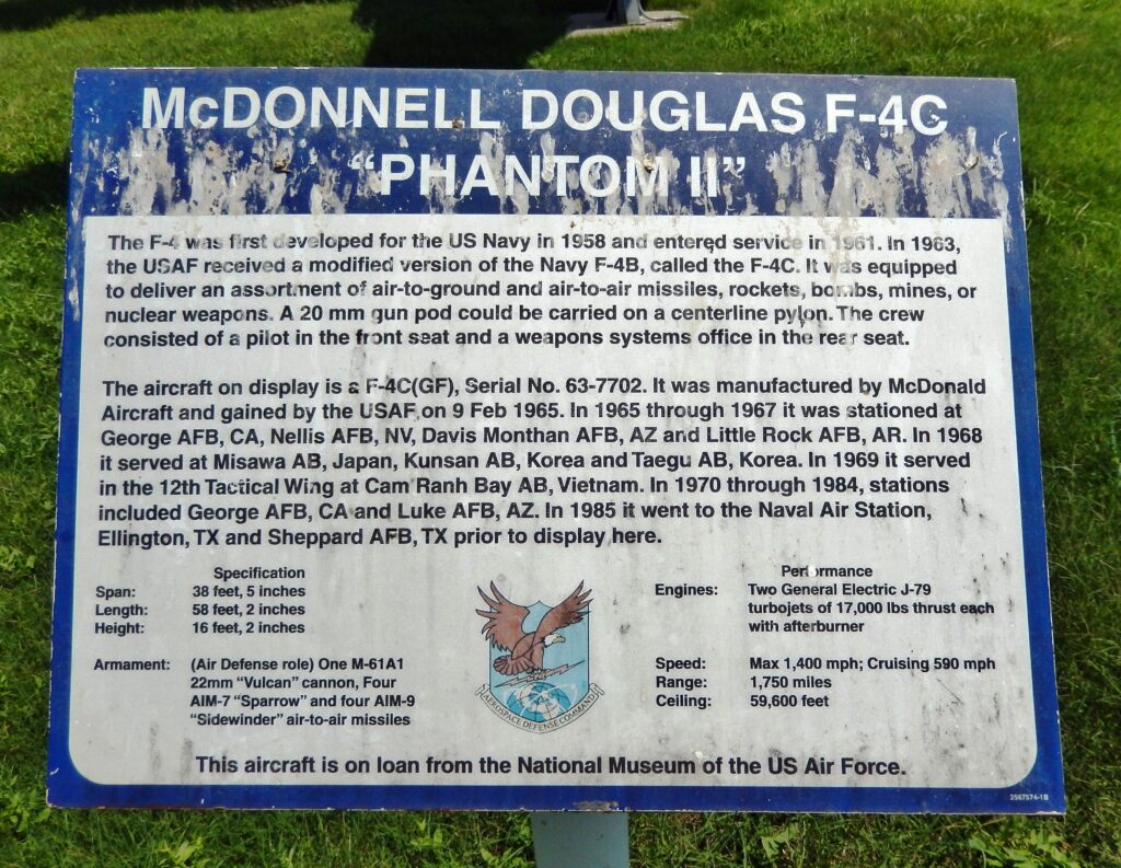 MCDONNELL DOUGLAS F-4C “PHANTOM ii” MEMORIAL AIRCRAFT PLAQUE
