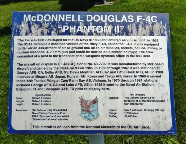MCDONNELL DOUGLAS F-4C “PHANTOM ii” MEMORIAL AIRCRAFT PLAQUE