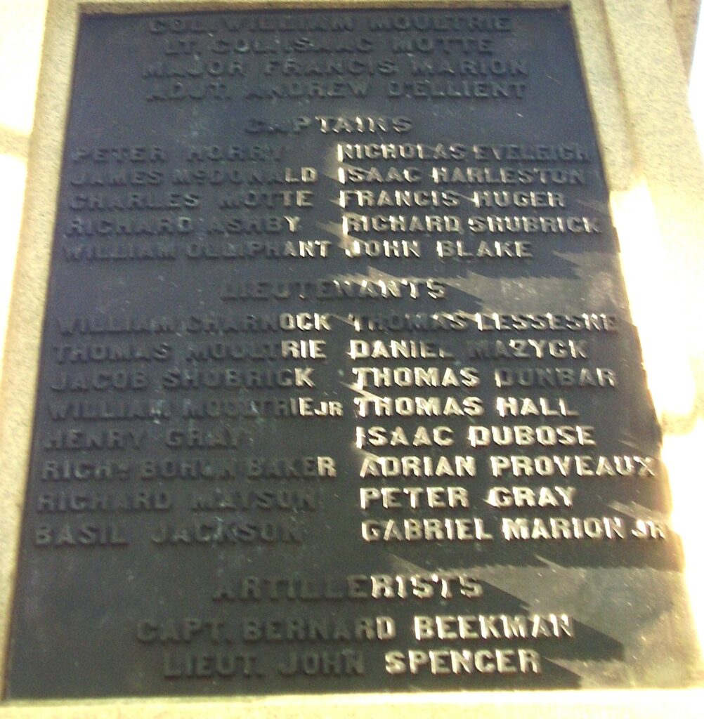 TO THE DEFENDERS OF FORT MOULTRIE WAR MEMORIAL PLAQUE C