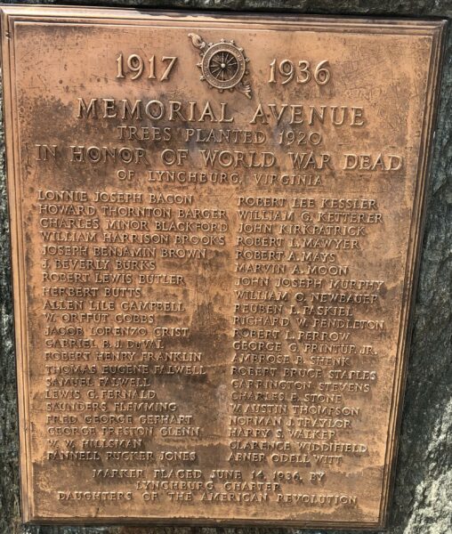 MEMORIAL AVENUE TREES PLAQUE