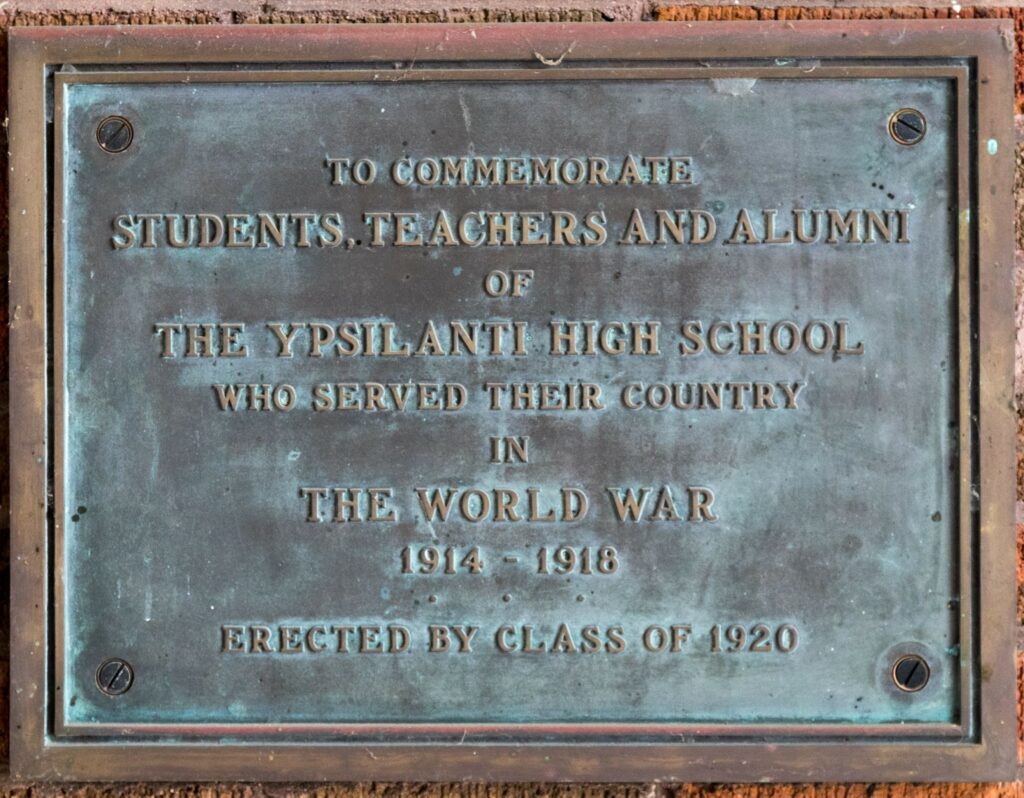 YPSILANTI HIGH SCHOOL WORLD WAR MEMORIAL PLAQUE