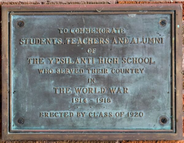 YPSILANTI HIGH SCHOOL WORLD WAR MEMORIAL PLAQUE
