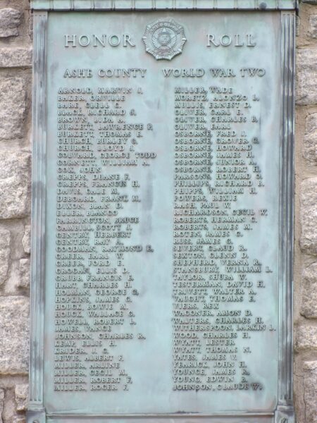 OLD ASHE COUNTY WAR MEMORIAL PLAQUE C