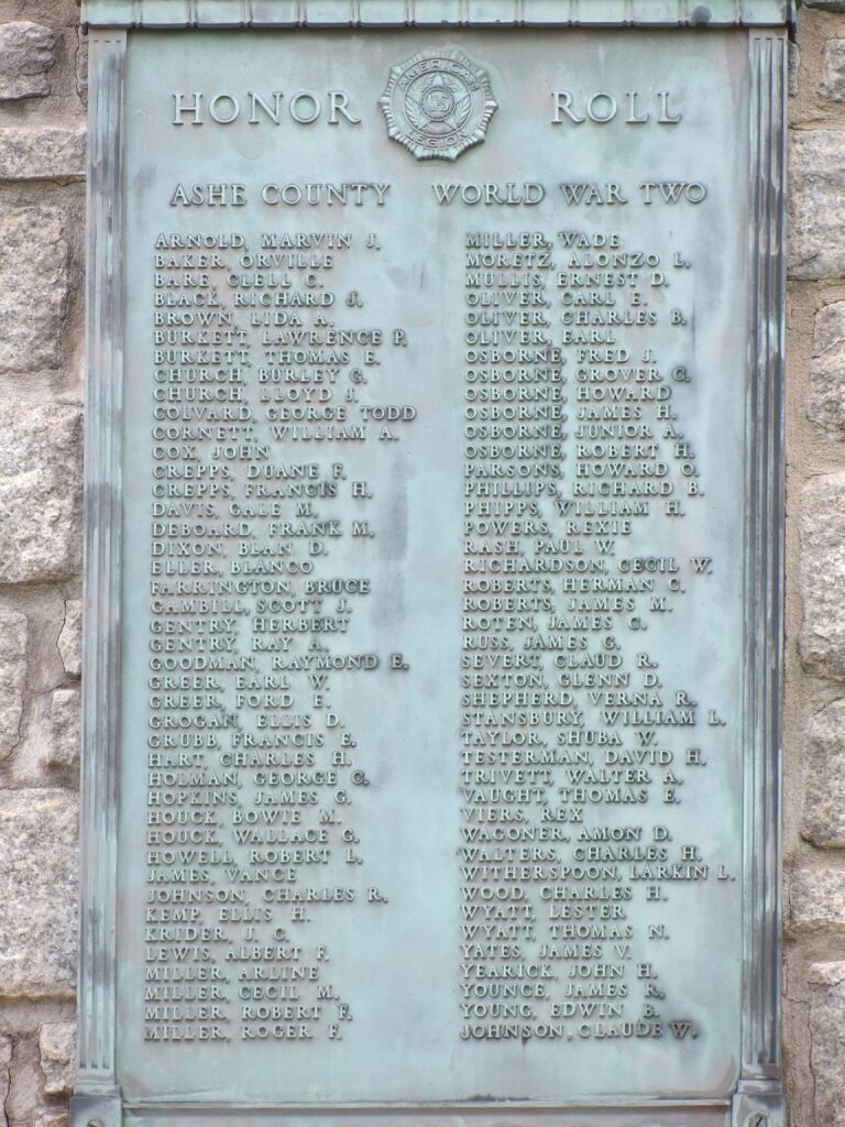 OLD ASHE COUNTY WAR MEMORIAL PLAQUE C