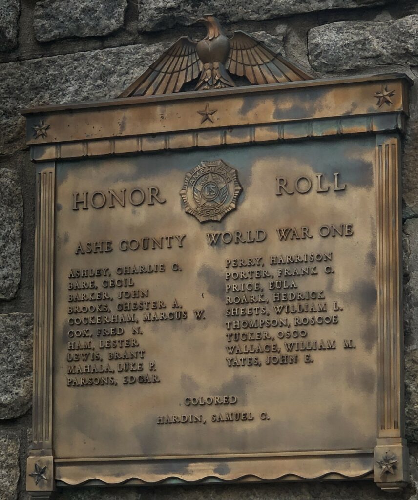 OLD ASHE COUNTY WAR MEMORIAL PLAQUE B
