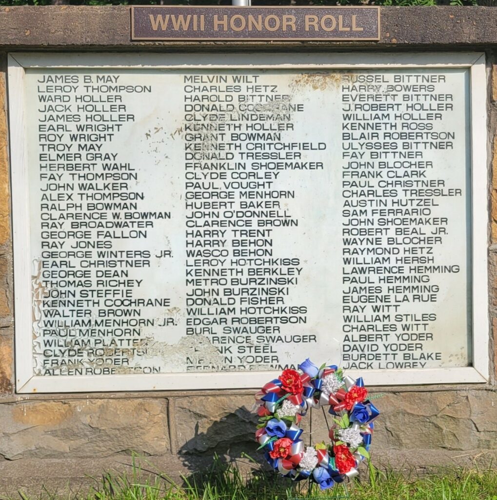 BOYNTON, PA WWII HONOR ROLL MEMORIAL PLAQUE