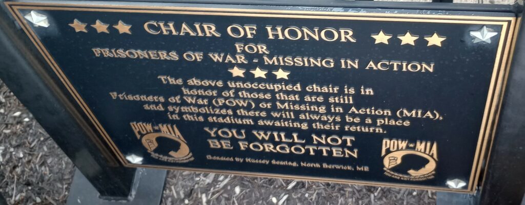 CHAIR OF HONOR POW WAR MEMORIAL PLAQUE
