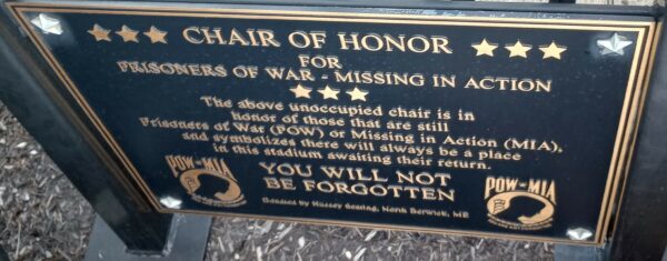 CHAIR OF HONOR POW WAR MEMORIAL PLAQUE