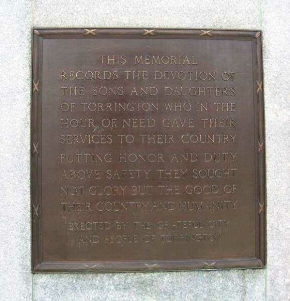 TORRINGTON VETERANS MEMORIAL PLAQUE