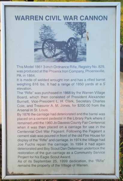 WARREN CIVIL WAR CANNON MEMORIAL PLAQUE