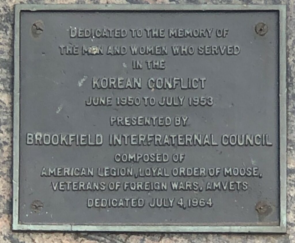 BROOKFIELD KOREAN WAR VETERANS MEMORIAL PLAQUE