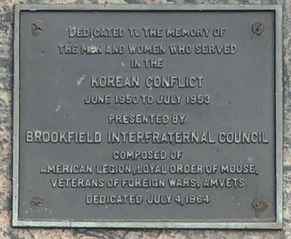 BROOKFIELD KOREAN WAR VETERANS MEMORIAL PLAQUE
