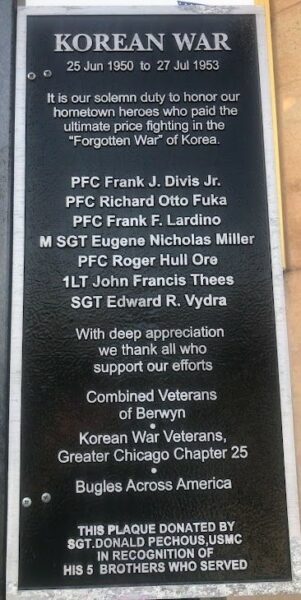 BERWYN WAR VETERANS MEMORIAL PLAQUE B