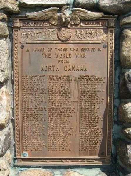 NORTH CANAAN VETERANS WORLD WAR I MEMORIAL PLAQUE