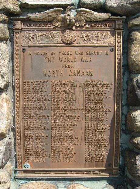 NORTH CANAAN VETERANS WORLD WAR I MEMORIAL PLAQUE