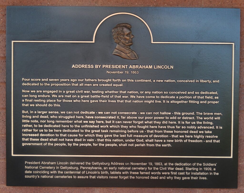 NORTH MISSISSIPPI VETERANS MEMORIAL CEMETERY LINCOLN’S ADDRESS PLAQUE