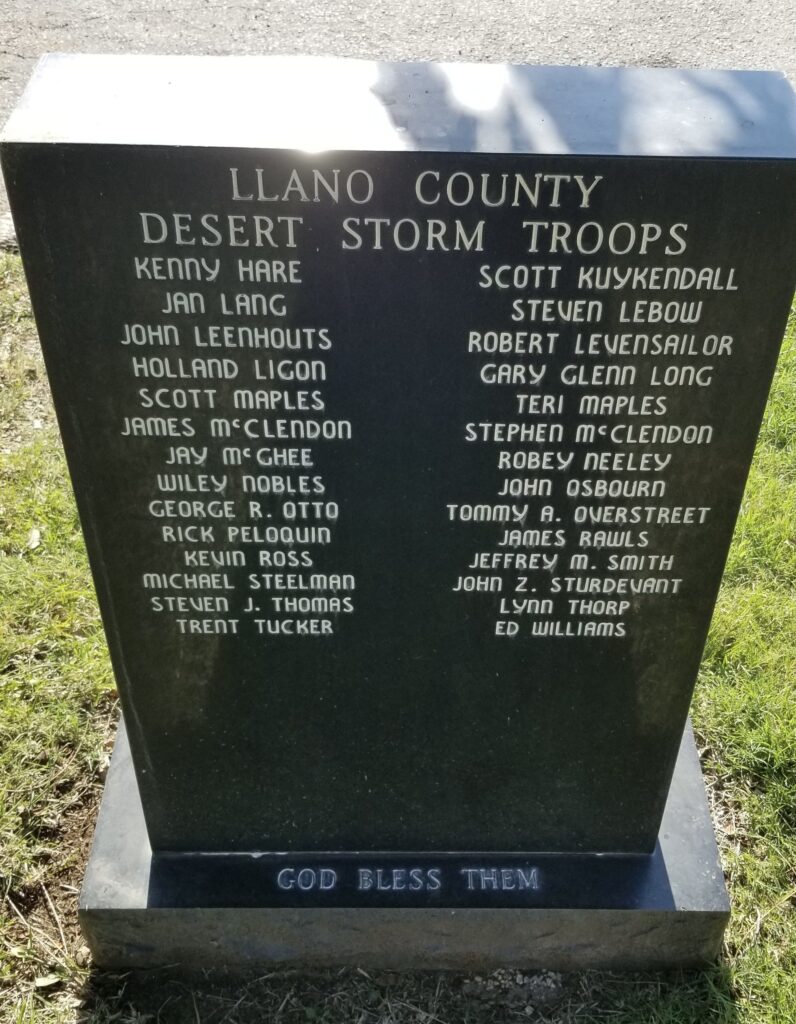 LLANO COUNTY DESERT STROM TROOPS MEMORIAL BACK