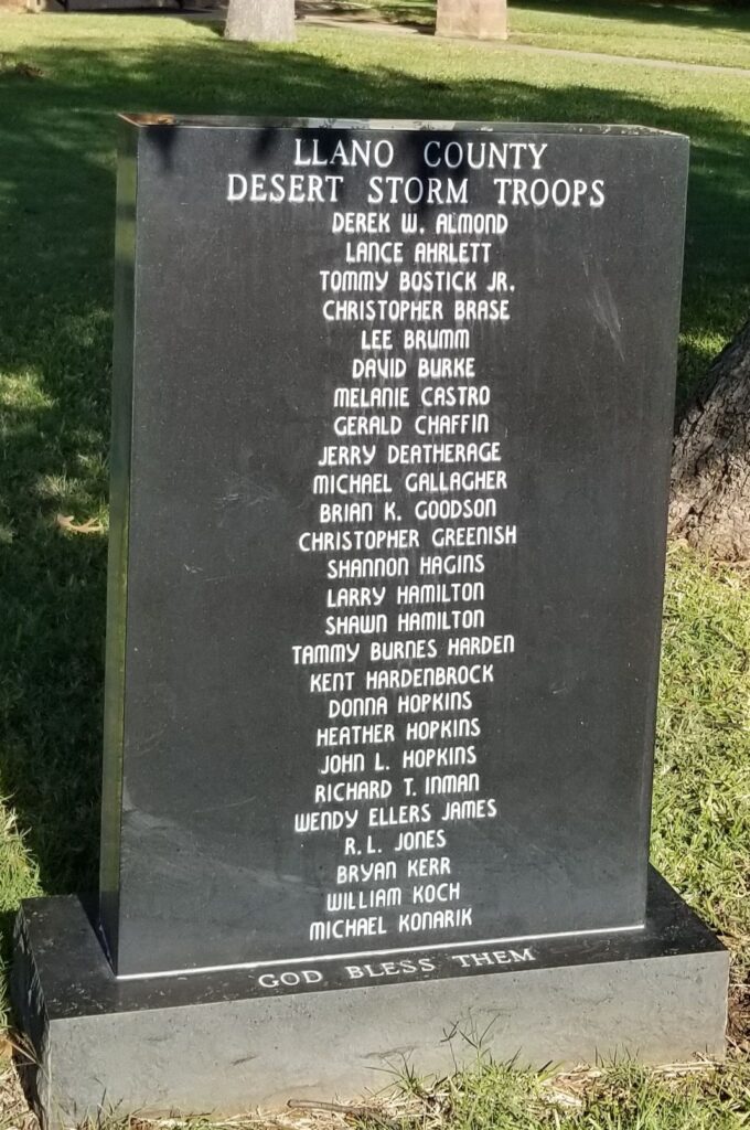 LLANO COUNTY DESERT STROM TROOPS MEMORIAL FRONT