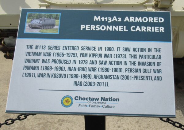 M113A2 ARMORED PERSONNEL CARRIER CHOCTAW NATION MEMORIAL PLAQUE