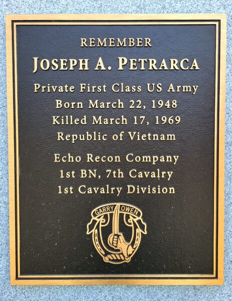 JOSEPH A. PETRARCA WAR MEMORIAL PLAQUE