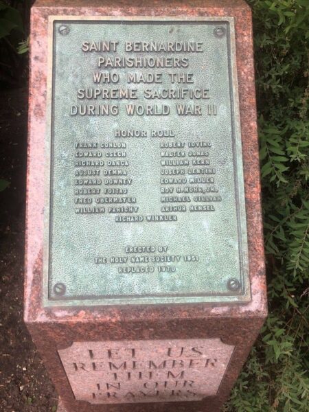 ST. BERNADINE PARISH SUPREME SACRIFICE WORLD WAR II MEMORIAL