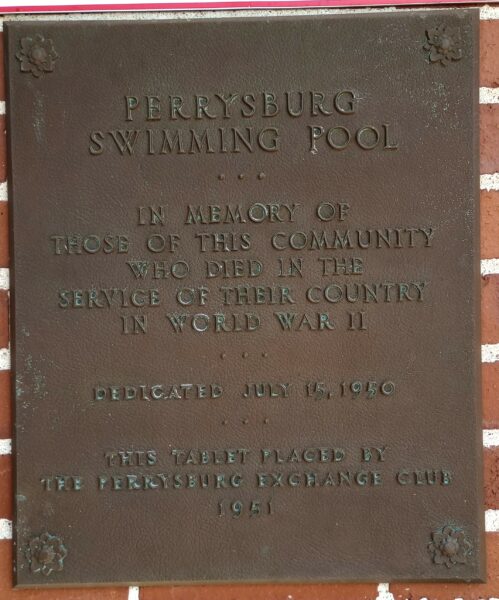 PERRYSBURG MEMORIAL SWIMING POOL PLAQUE