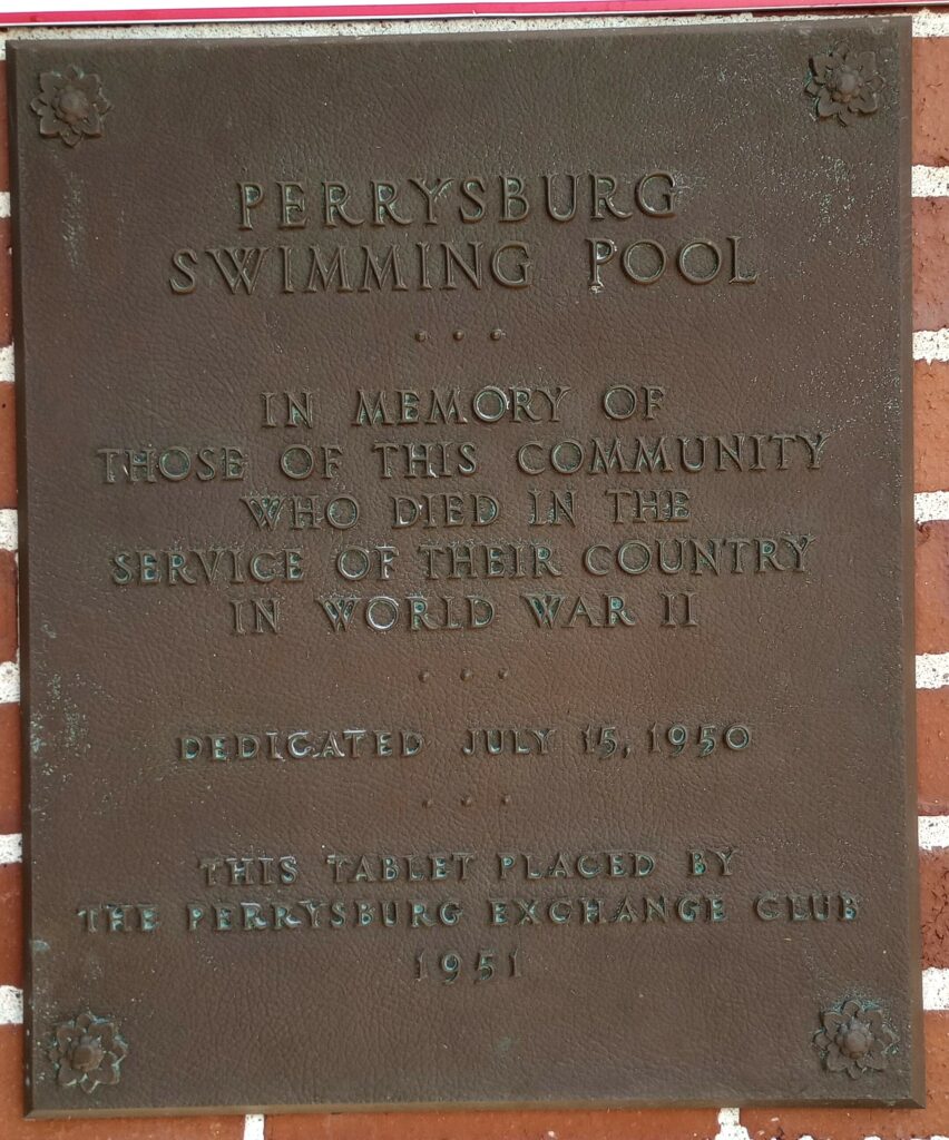 PERRYSBURG MEMORIAL SWIMING POOL PLAQUE