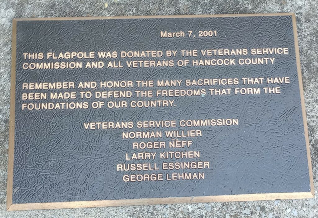 HANCOCK COUNTY VETERANS MEMORIAL FLAGPOLE PLAQUE