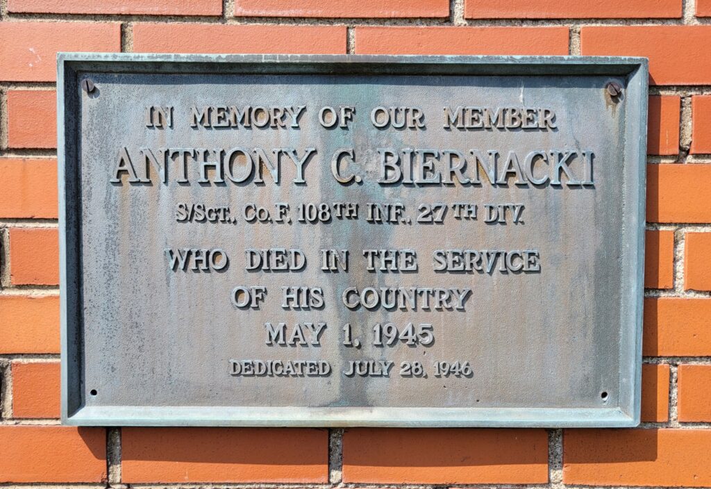 ANTHONY C. BIERNACKI WAR MEMORIAL PLAQUE