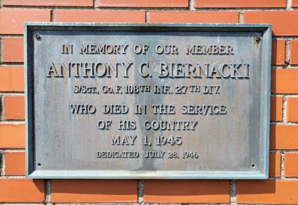 ANTHONY C. BIERNACKI WAR MEMORIAL PLAQUE