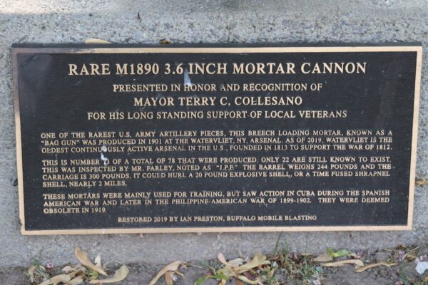 RARE M1890 3.6 INCH MORTAR CANNON MEMORIAL PLAQUE