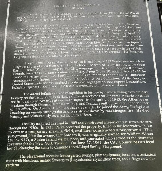 LIOTTI-IKEFUGI PLAYGROUND MEMORIAL MARKER