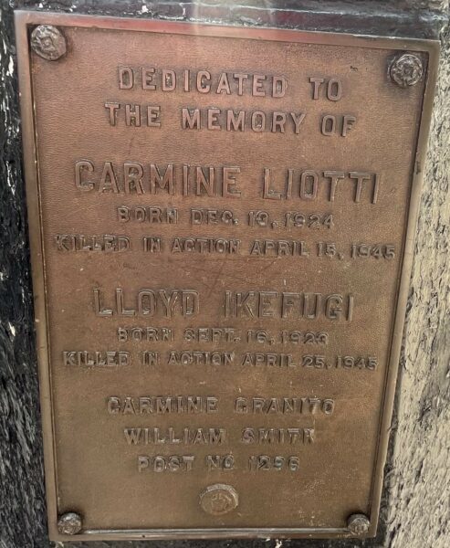CARMINE LIOTTI AND LLOYD IKEFUGI WAR MEMORIAL FLAGPOLE PLAQUE