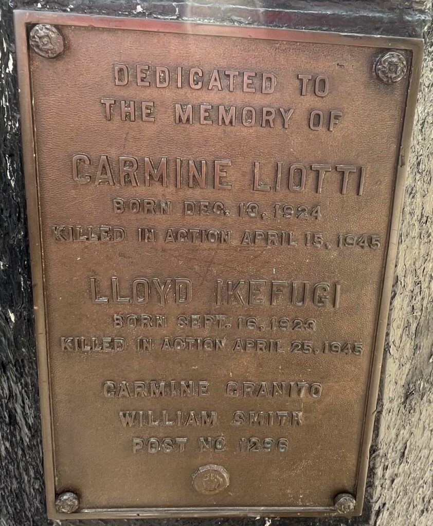 CARMINE LIOTTI AND LLOYD IKEFUGI WAR MEMORIAL FLAGPOLE PLAQUE